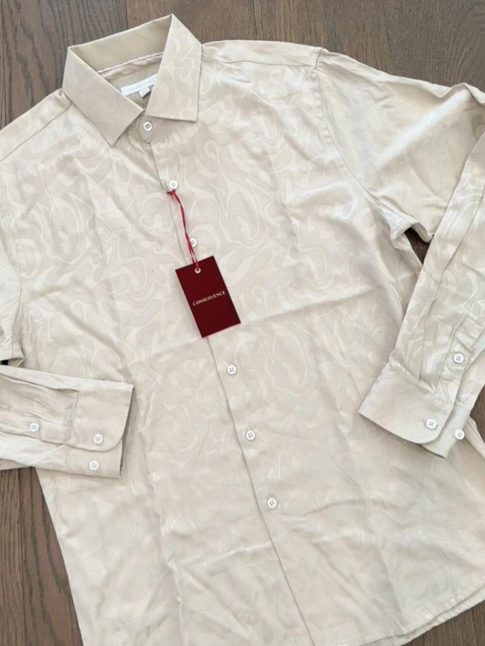 NWT Consequence Men's Button Down Shirt Medium Jacquard Rayon Blend - Picture 4 of 9